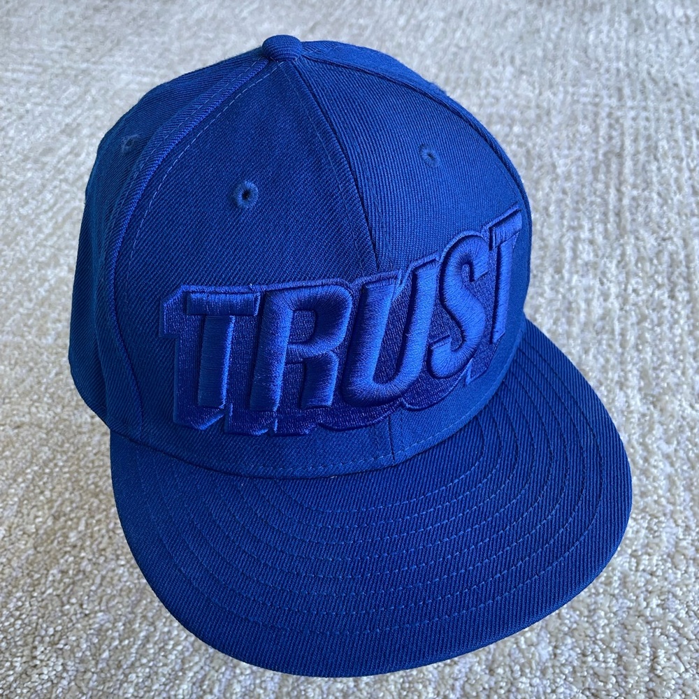 New Era x Secret Society NYC "TRUST" Fitted Hat Size 7 3/4 Navy Blue Cap